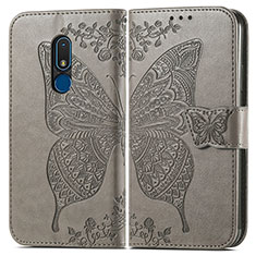 Coque Portefeuille Papillon Livre Cuir Etui Clapet pour Nokia C3 Gris