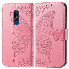 Coque Portefeuille Papillon Livre Cuir Etui Clapet pour Nokia C3 Rose Rouge