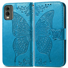 Coque Portefeuille Papillon Livre Cuir Etui Clapet pour Nokia C32 Bleu