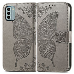 Coque Portefeuille Papillon Livre Cuir Etui Clapet pour Nokia G22 Gris