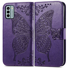 Coque Portefeuille Papillon Livre Cuir Etui Clapet pour Nokia G22 Violet