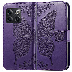 Coque Portefeuille Papillon Livre Cuir Etui Clapet pour OnePlus 10T 5G Violet