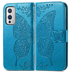 Coque Portefeuille Papillon Livre Cuir Etui Clapet pour OnePlus 9 5G Bleu