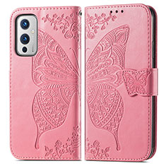 Coque Portefeuille Papillon Livre Cuir Etui Clapet pour OnePlus 9 5G Rose Rouge