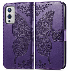 Coque Portefeuille Papillon Livre Cuir Etui Clapet pour OnePlus 9 5G Violet