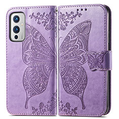 Coque Portefeuille Papillon Livre Cuir Etui Clapet pour OnePlus 9 5G Violet Clair