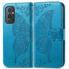 Coque Portefeuille Papillon Livre Cuir Etui Clapet pour OnePlus 9 Pro 5G Bleu