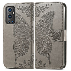 Coque Portefeuille Papillon Livre Cuir Etui Clapet pour OnePlus 9 Pro 5G Gris