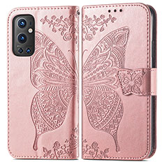 Coque Portefeuille Papillon Livre Cuir Etui Clapet pour OnePlus 9 Pro 5G Or Rose