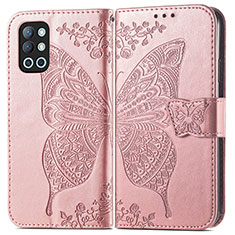 Coque Portefeuille Papillon Livre Cuir Etui Clapet pour OnePlus 9R 5G Or Rose