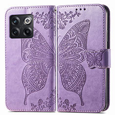 Coque Portefeuille Papillon Livre Cuir Etui Clapet pour OnePlus Ace Pro 5G Violet Clair