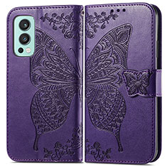 Coque Portefeuille Papillon Livre Cuir Etui Clapet pour OnePlus Nord 2 5G Violet