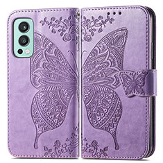 Coque Portefeuille Papillon Livre Cuir Etui Clapet pour OnePlus Nord 2 5G Violet Clair