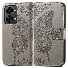 Coque Portefeuille Papillon Livre Cuir Etui Clapet pour OnePlus Nord 2T 5G Gris