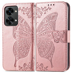 Coque Portefeuille Papillon Livre Cuir Etui Clapet pour OnePlus Nord 2T 5G Or Rose