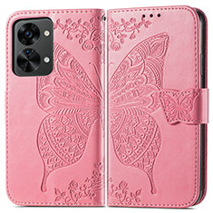 Coque Portefeuille Papillon Livre Cuir Etui Clapet pour OnePlus Nord 2T 5G Rose Rouge