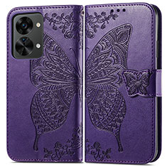 Coque Portefeuille Papillon Livre Cuir Etui Clapet pour OnePlus Nord 2T 5G Violet