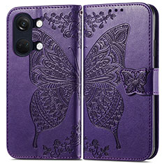 Coque Portefeuille Papillon Livre Cuir Etui Clapet pour OnePlus Nord 3 5G Violet