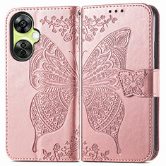 Coque Portefeuille Papillon Livre Cuir Etui Clapet pour OnePlus Nord CE 3 5G Or Rose