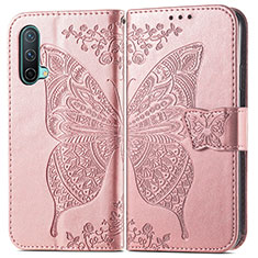 Coque Portefeuille Papillon Livre Cuir Etui Clapet pour OnePlus Nord CE 5G Or Rose