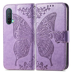 Coque Portefeuille Papillon Livre Cuir Etui Clapet pour OnePlus Nord CE 5G Violet Clair