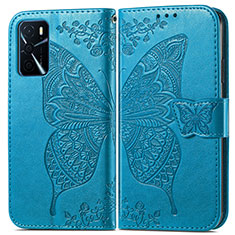 Coque Portefeuille Papillon Livre Cuir Etui Clapet pour Oppo A16 Bleu