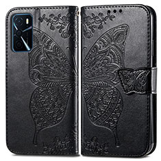 Coque Portefeuille Papillon Livre Cuir Etui Clapet pour Oppo A16 Noir