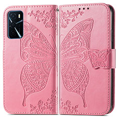 Coque Portefeuille Papillon Livre Cuir Etui Clapet pour Oppo A16 Rose Rouge