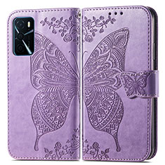 Coque Portefeuille Papillon Livre Cuir Etui Clapet pour Oppo A16 Violet Clair