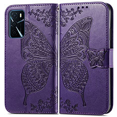 Coque Portefeuille Papillon Livre Cuir Etui Clapet pour Oppo A16s Violet