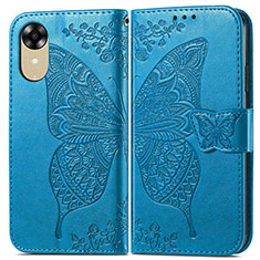 Coque Portefeuille Papillon Livre Cuir Etui Clapet pour Oppo A17K Bleu