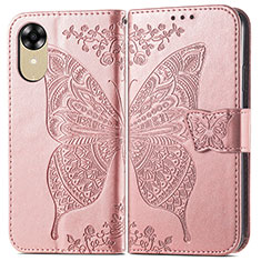 Coque Portefeuille Papillon Livre Cuir Etui Clapet pour Oppo A17K Or Rose