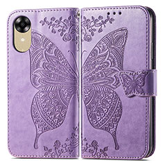 Coque Portefeuille Papillon Livre Cuir Etui Clapet pour Oppo A17K Violet Clair