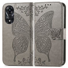 Coque Portefeuille Papillon Livre Cuir Etui Clapet pour Oppo A18 Gris