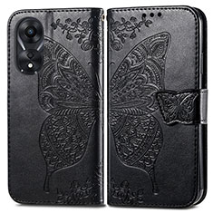 Coque Portefeuille Papillon Livre Cuir Etui Clapet pour Oppo A18 Noir