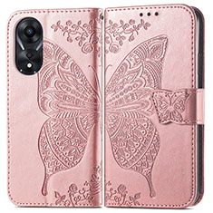 Coque Portefeuille Papillon Livre Cuir Etui Clapet pour Oppo A18 Or Rose