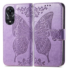 Coque Portefeuille Papillon Livre Cuir Etui Clapet pour Oppo A38 Violet Clair