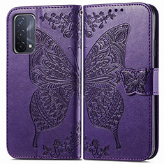 Coque Portefeuille Papillon Livre Cuir Etui Clapet pour Oppo A54 5G Violet