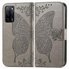 Coque Portefeuille Papillon Livre Cuir Etui Clapet pour Oppo A55 5G Gris