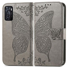 Coque Portefeuille Papillon Livre Cuir Etui Clapet pour Oppo A55S 5G Gris