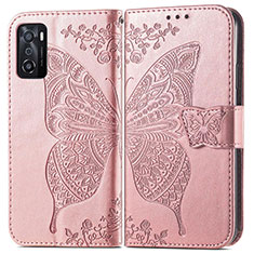 Coque Portefeuille Papillon Livre Cuir Etui Clapet pour Oppo A55S 5G Rose