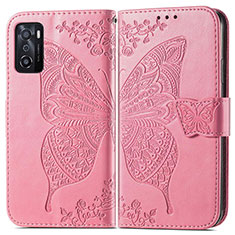 Coque Portefeuille Papillon Livre Cuir Etui Clapet pour Oppo A55S 5G Rose Rouge