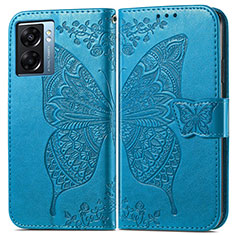 Coque Portefeuille Papillon Livre Cuir Etui Clapet pour Oppo A57 5G Bleu