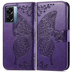 Coque Portefeuille Papillon Livre Cuir Etui Clapet pour Oppo A57 5G Violet