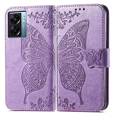 Coque Portefeuille Papillon Livre Cuir Etui Clapet pour Oppo A57 5G Violet Clair