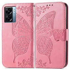 Coque Portefeuille Papillon Livre Cuir Etui Clapet pour Oppo A77 5G Rose Rouge