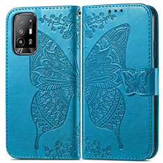 Coque Portefeuille Papillon Livre Cuir Etui Clapet pour Oppo A94 5G Bleu