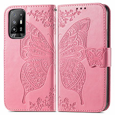 Coque Portefeuille Papillon Livre Cuir Etui Clapet pour Oppo A94 5G Rose Rouge