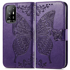 Coque Portefeuille Papillon Livre Cuir Etui Clapet pour Oppo A94 5G Violet