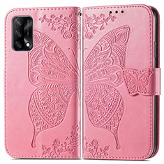 Coque Portefeuille Papillon Livre Cuir Etui Clapet pour Oppo A95 4G Rose Rouge